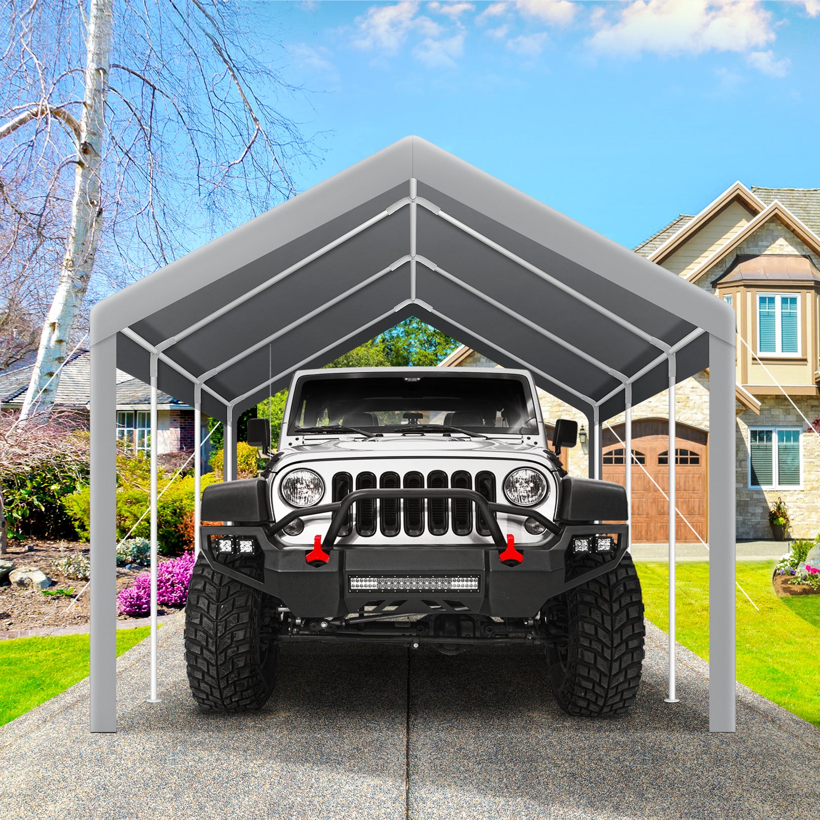 Hoteel 10'x20' Carport Heavy Duty Galvanized Car Canopy Tents with Powder-Coated Steel Frame, Quick Assembly Steel Shelter with All-Season Tarp for Outdoor Truck Boat Car Port Party Storage