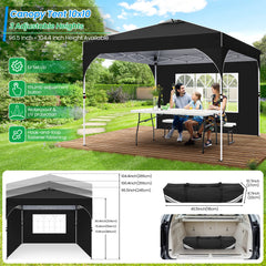 HOTEEL 10'x10' Up Pop Up Canopy Tent, Party Tents with One Push Central Button Air Vent, Instant Canopy Tent with 3 Sidewalls & Reflective Strip