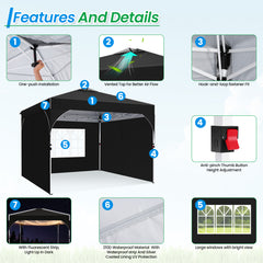 HOTEEL 10'x10' Up Pop Up Canopy Tent, Party Tents with One Push Central Button Air Vent, Instant Canopy Tent with 3 Sidewalls & Reflective Strip