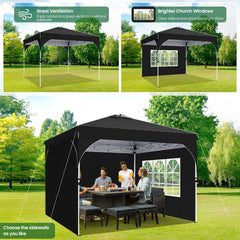 HOTEEL 10'x10' Up Pop Up Canopy Tent, Party Tents with One Push Central Button Air Vent, Instant Canopy Tent with 3 Sidewalls & Reflective Strip