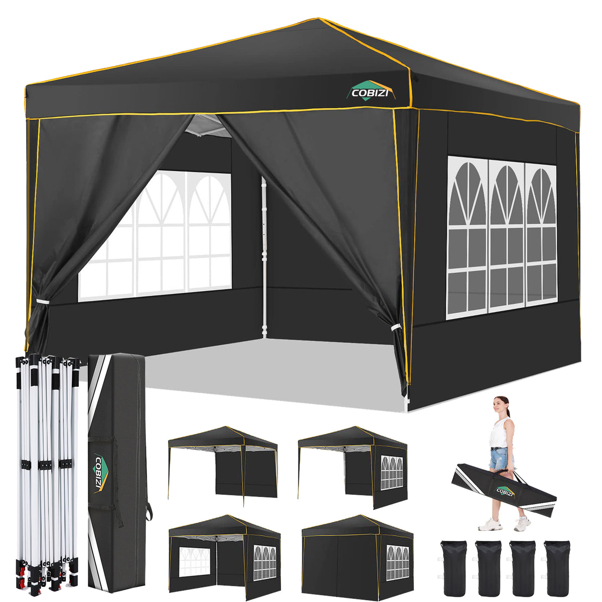 HOTEEL Pop up Canopy Tent 10x10 Commercial Instant Canopy with 4 Sidewalls & Carry Bag,Portable Tent for Parties Beach Camping Party Event Shelter Sun Shade