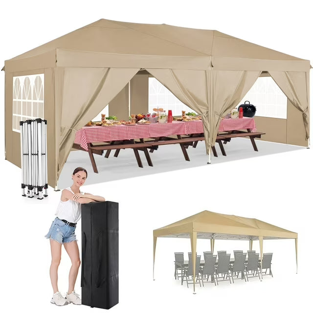 COBIZI 10'x10' Pop up Canopy Tent, Protable Canopy Tent with 6 Sidewalls Waterproof Commercial Pop up Tent for Parties, Wedding, Camping, Courtyard with Carry Bag,White SPC000202