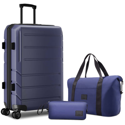 HOTEEL 3 Piece Carry on Luggage Set,Expandable ABS+PC Lightweight Hard Shell Suitcases with Spinner Wheels&TSA Lock,Portable Travel Bag and Toiletry Bag,Blue
