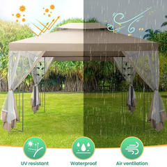 COBIZI 10' x 13' Pop Up Gazebo, Outdoor Steel Double Roof Canopy, Metal Frame Pavilion with Mosquito Netting, Sunshade for Garden, Patio, Lawns, Gray