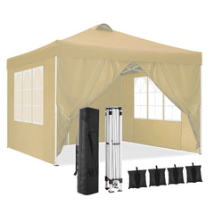 10' x 10' Adjustable Height Pop-up Canopy Tent Fully Waterproof Instant Outdoor Canopy Folding Shelter with 4 Removable Sidewalls, Air Vent on The Top, 4 Sandbags, Carrying Bag