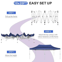 YUEBO 10'x20' Ez Pop Up Canopy Tent Commercial Instant Canopies with 6 Removable Side Walls Portable & Carrying Bag for Patio Picnic Carport Party Wedding, Blue Navy