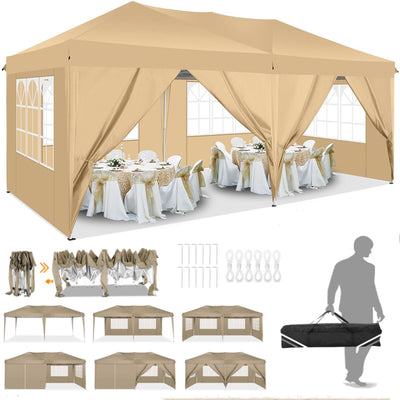 Hoteel 10x20ft Pop up Canopy, Fully Waterproof Canopy Tent with Sidewalls for Outdoor Sports, Black