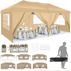 Hoteel 10x20ft Pop up Canopy, Fully Waterproof Canopy Tent with Sidewalls for Outdoor Sports, Black