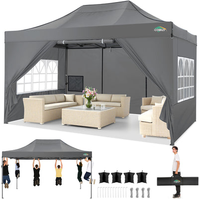 COBIZI 10'x15' Heavy Duty Pop Up Canopy with 4 Sidewalls & 3 Adjustable Heights AMA5913