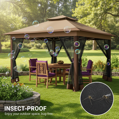 [In-Stock] COBIZI 12'x12' Pop Up Gazebo Canopy with Mosquito Netting 3 Adjustable Height AMA5920