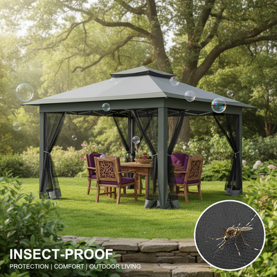 [In-Stock] COBIZI 12'x12' Pop Up Gazebo Canopy with Mosquito Netting 3 Adjustable Height AMA5920