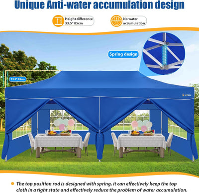 HOTEEL 10x20 Pop up Canopy with 6 Removable Sidewalls Heavy Duty Party Tent Outdoor Event Gazebo Frame Thickened Commercial Canopy Tents for Wedding Parties Camping, Blue