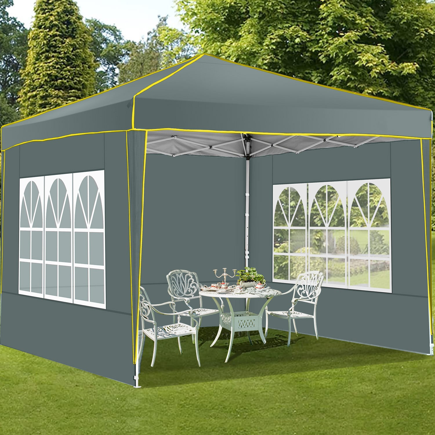 COBIZI  10'x10' Pop up Canopy Tent Commercial Instant Canopy with 4 Sidewalls & Carry Bag 4 Stakes & Ropes & Sandbags Portable Tent for Parties Beach Camping Party Event Shelter Sun Shade
