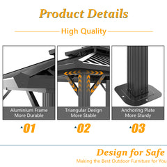 Hoteel 10' x 12' Hardtop Gazebo Heavy Duty Outdoor Gazebo with Galvanized Steel Double Roof, Flame-Retardant Curtains and Netting, Permanent Gazebo for Patio, Lawn and Backyard, Black