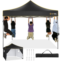 HOTEEL Pop Up 10x10 Canopy Tent, Outdoor Heavy Duty Vendor Tent with Sidewalls,Easy Up Canopy with Mesh Window,UPF 50+, White