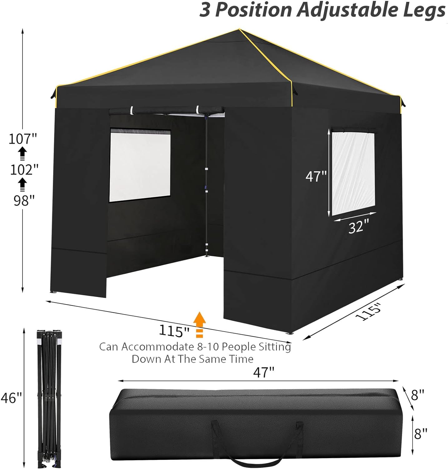 HOTEEL 10' x 10' Outdoor Canopy Party Tent EZ Pop up Canopy Portable Commercial Instant Canopy Shelter Tent Waterproof Gazebo with 4 Sidewalls & Carry Bag,Stakes & Ropes