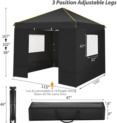 HOTEEL 10' x 10' Outdoor Canopy Party Tent EZ Pop up Canopy Portable Commercial Instant Canopy Shelter Tent Waterproof Gazebo with 4 Sidewalls & Carry Bag,Stakes & Ropes