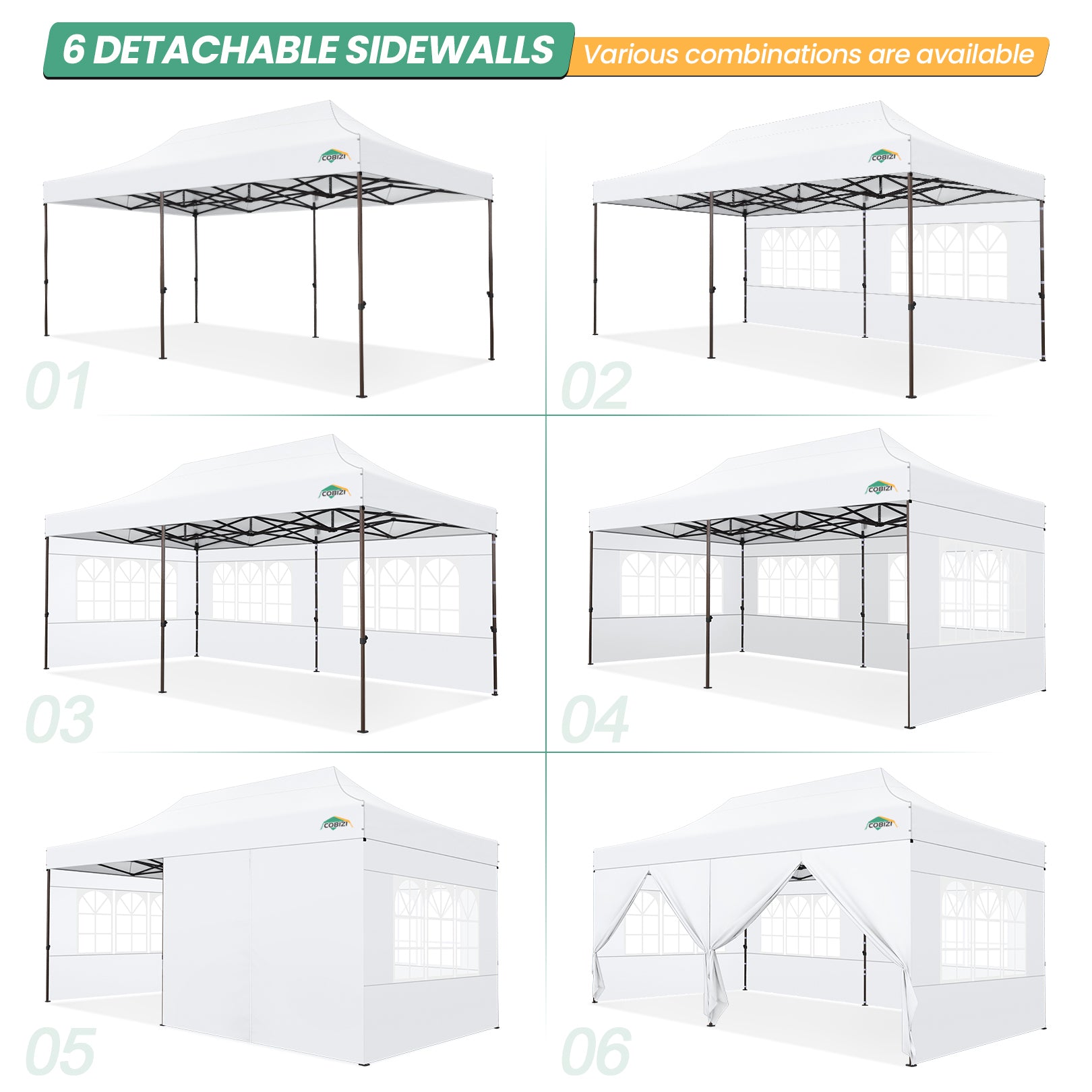 COBIZI 10x20 Pop up Heavy Duty Canopy with 6 Sidewalls,Waterproof Commercial Tent,Outdoor Gazebo for Wedding Party with Wheeled Bag