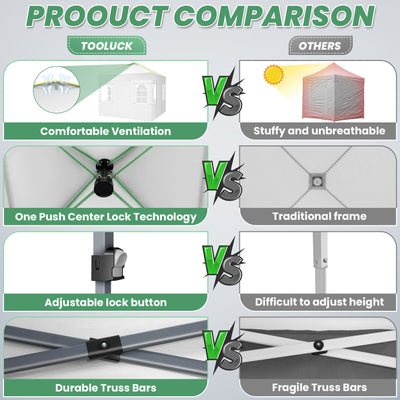 COBIZI Canopy 10'x10' Pop Up Canopy Tent 1-Button Push Easy up Outdoor Canopy Instant Portable Commercial Shelter Waterproof UPF50+ Gazebo with Reflective Strip, Air Vent & 4 Sandbags SPC000100