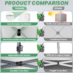 COBIZI Canopy 10'x10' Pop Up Canopy Tent 1-Button Push Easy up Outdoor Canopy Instant Portable Commercial Shelter Waterproof UPF50+ Gazebo with Reflective Strip, Air Vent & 4 Sandbags