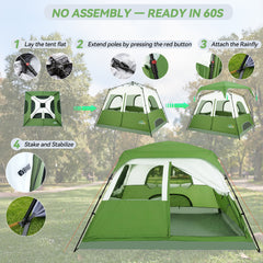 6-8 Person Camping Tent, Easy Setup Waterproof Windproof Backpacking Tent with Removable Rainfly, Lightweight Portable Outdoor Family Tents for Camping, Travel, Fishing, Hiking