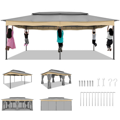COBIZI 12'x20' Patios Gazebos with 4 Sidewalls & Double Soft Roof, Khaki SPC307