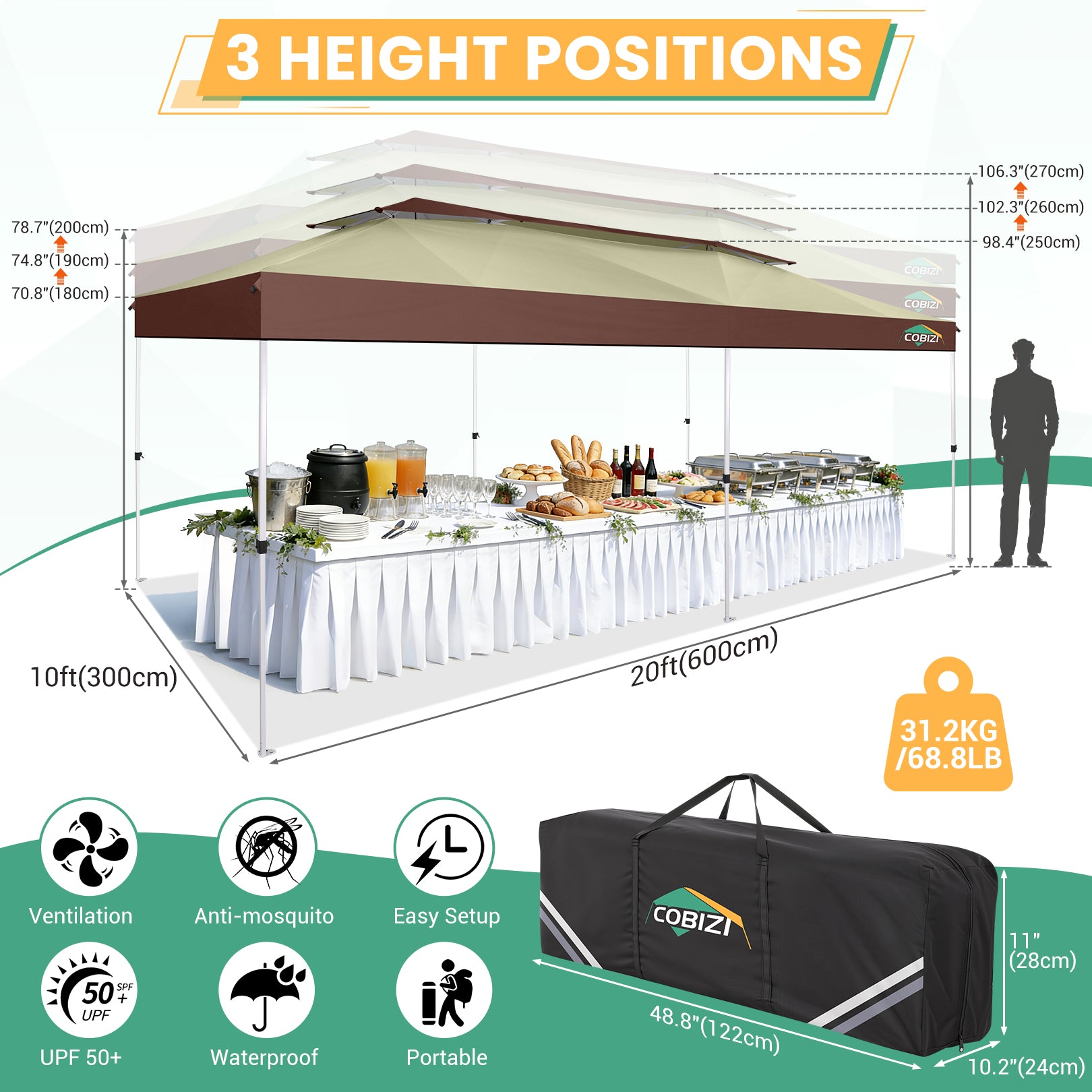 HOTEEL 10x20 Gazebo Canopy Tent with 6 Netting Sidewalls,Pop up Canopy for Parties Wedding,Commercial Easy up Gazebo with Sandbags,UV 50+