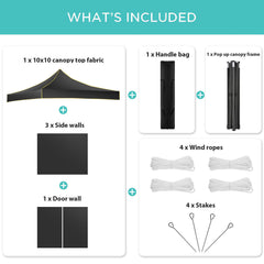 YUEBO 10' x 10' ft Pop up Canopy Tent Outdoor Canopy Instant Party Wedding Backyard Gazebo Tent, with 4 Removable Side Walls & Carry Bag