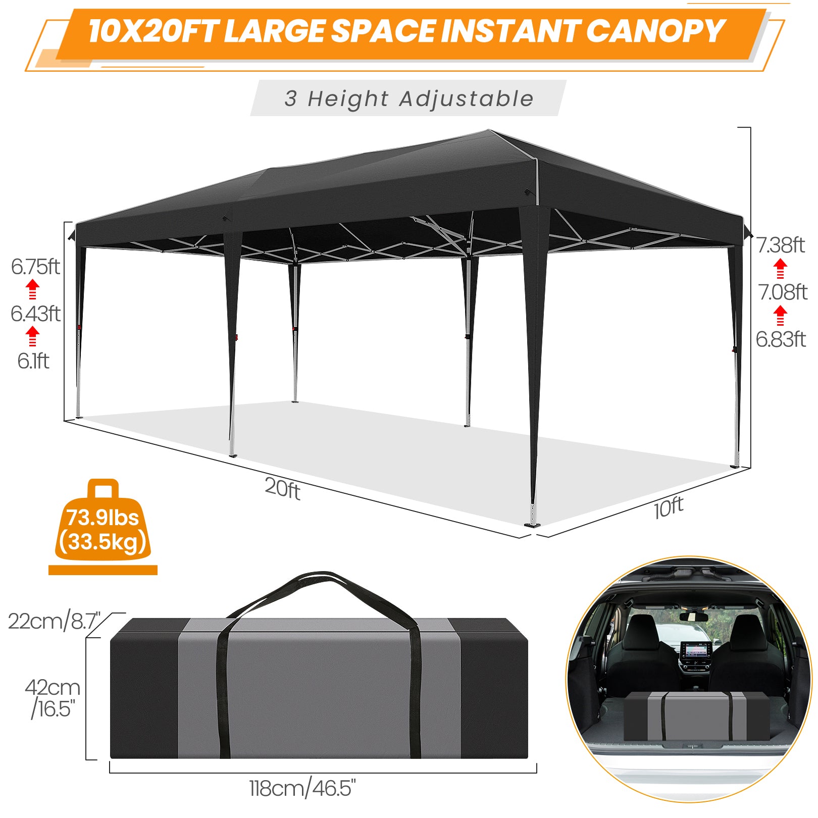 HOTEEL 10'x20' Pop Up Canopy with Sidewalls,Easy Up Canopy Tent with Carry Bag,Outdoor Canopies with 4 Sandbags,Large Tents for Outdoor Events,Wedding,Backyard,Commercial,Black