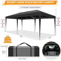 HOTEEL 10'x20' Pop Up Canopy with Sidewalls,Easy Up Canopy Tent with Carry Bag,Outdoor Canopies with 4 Sandbags,Large Tents for Outdoor Events,Wedding,Backyard,Commercial,Black