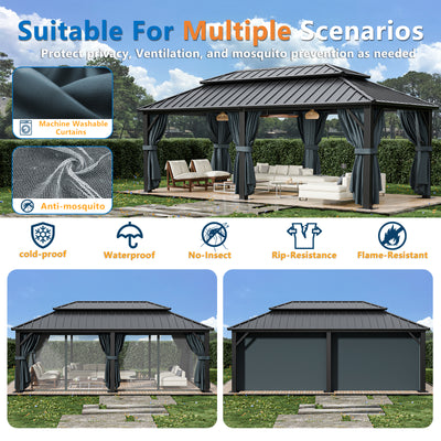 COBIZI 12'x20'  Heavy Duty Hard Top Gazebo Pro with Curtains & Netting SPC243