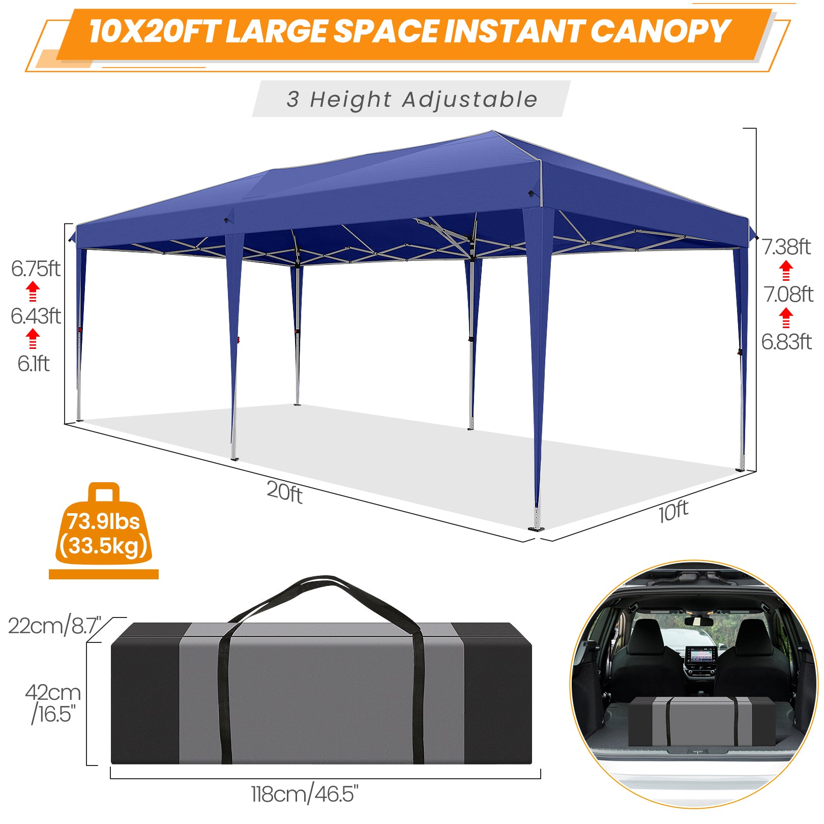 COBIZI 10x20 Pop Up Canopy Tent Heavy Duty with 6 Removable Sidewalls, Commercial Heavy Duty Pop Up Tent for Parties All Weather Waterproof and UV 50+ Wedding Tent with Roller Bag(Legs Upgraded)