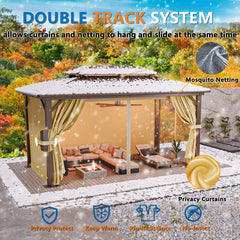 COBIZI 10'x15' Hardtop Gazebo with Heavy Duty Galvanized Steel Metal Roof, Patio Hard Top Gazebo with Curtains & Netting, Brown SPC000274