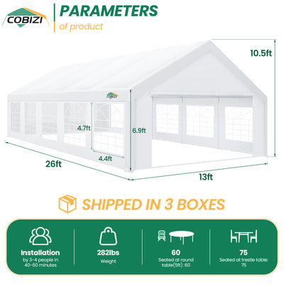 HOTEEL 16'x32' Heavy Duty Party Tent, Wedding Tent, Event Tents, Carport Event Tent with 8 Removable Sidewalls, Outdoor Canopy with Built-in Sandbag, UV50+, Big Tent For Party, Waterproof, White