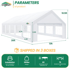HOTEEL 16'x32' Heavy Duty Party Tent, Wedding Tent, Event Tents, Carport Event Tent with 8 Removable Sidewalls, Outdoor Canopy with Built-in Sandbag, UV50+, Big Tent For Party, Waterproof, White