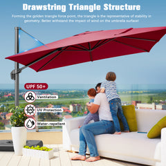HOTEEL 10 Ft Patio Umbrella Outdoor Cantilever Square Umbrella Aluminum Offset Umbrella with Base, 360° Rotation，Burgundy