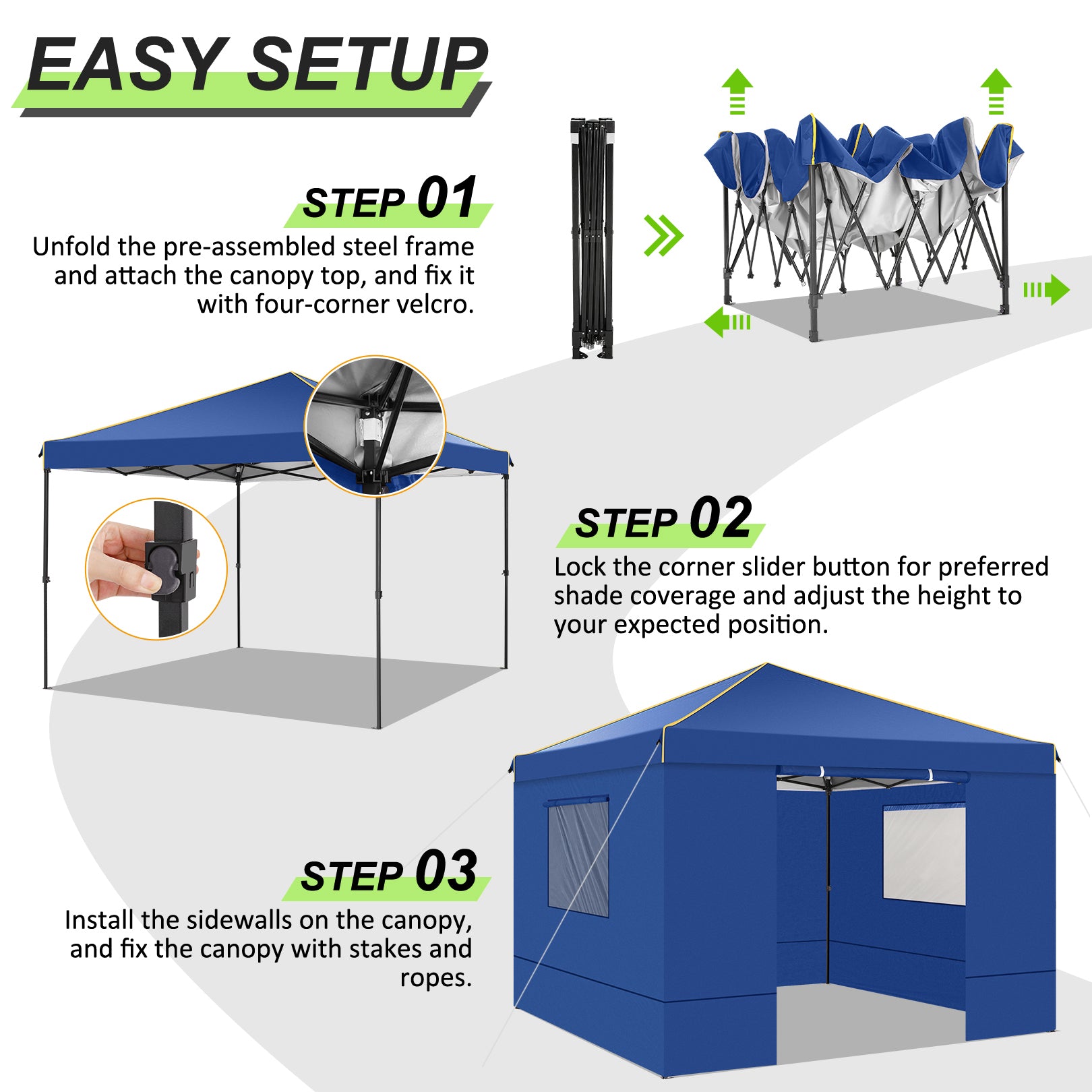 HOTEEL 10' x 10' Outdoor Canopy Party Tent EZ Pop Up Canopy Portable Commercial Instant Canopy Shelter Tent Waterproof Gazebo with 4 Sidewalls & Carry Bag,Stakes & Ropes