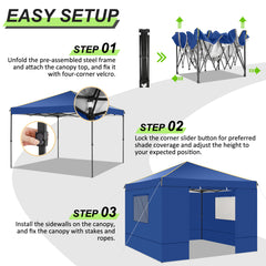 HOTEEL 10' x 10' Outdoor Canopy Party Tent EZ Pop Up Canopy Portable Commercial Instant Canopy Shelter Tent Waterproof Gazebo with 4 Sidewalls & Carry Bag,Stakes & Ropes