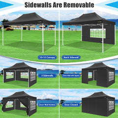 Hoteel 10'x15' Heavy Duty Canopy Tent with 4 Sidewalls,Pop up Canopy for Parties Wedding,Commercial Easy up Gazebo with Roller Bag,UV 50+&Waterproof