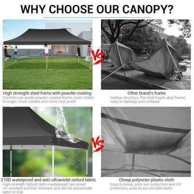 HOTEEL 10'x20' Pop up Canopy Tent with 6 Removable Sidewalls, Instant Outdoor Canopy Shelter with Upgrade Raised Roof and Carry Bag,Black