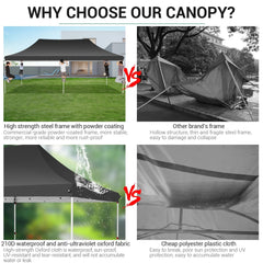 HOTEEL 10'x20' Pop up Canopy Tent with 6 Removable Sidewalls, Instant Outdoor Canopy Shelter with Upgrade Raised Roof and Carry Bag,Black
