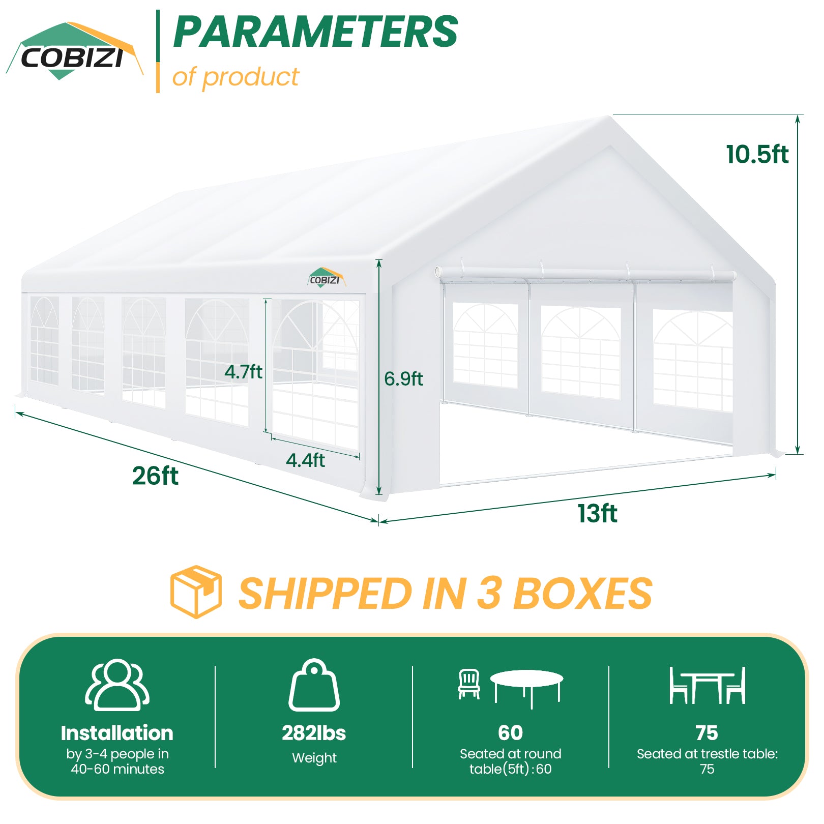 COBIZI 16'x32' Heavy Duty Large Canopy Tent with 14 Church Windows & 10 Sidewalls SPC82