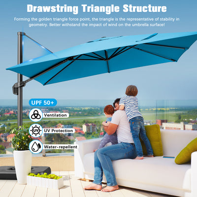10'x10' Cantilever Umbrella Square Outdoor Patio Umbrella Large Offset Hanging Umbrella Aluminum Umbrella with Base, 360¡ã Rotation, Blue