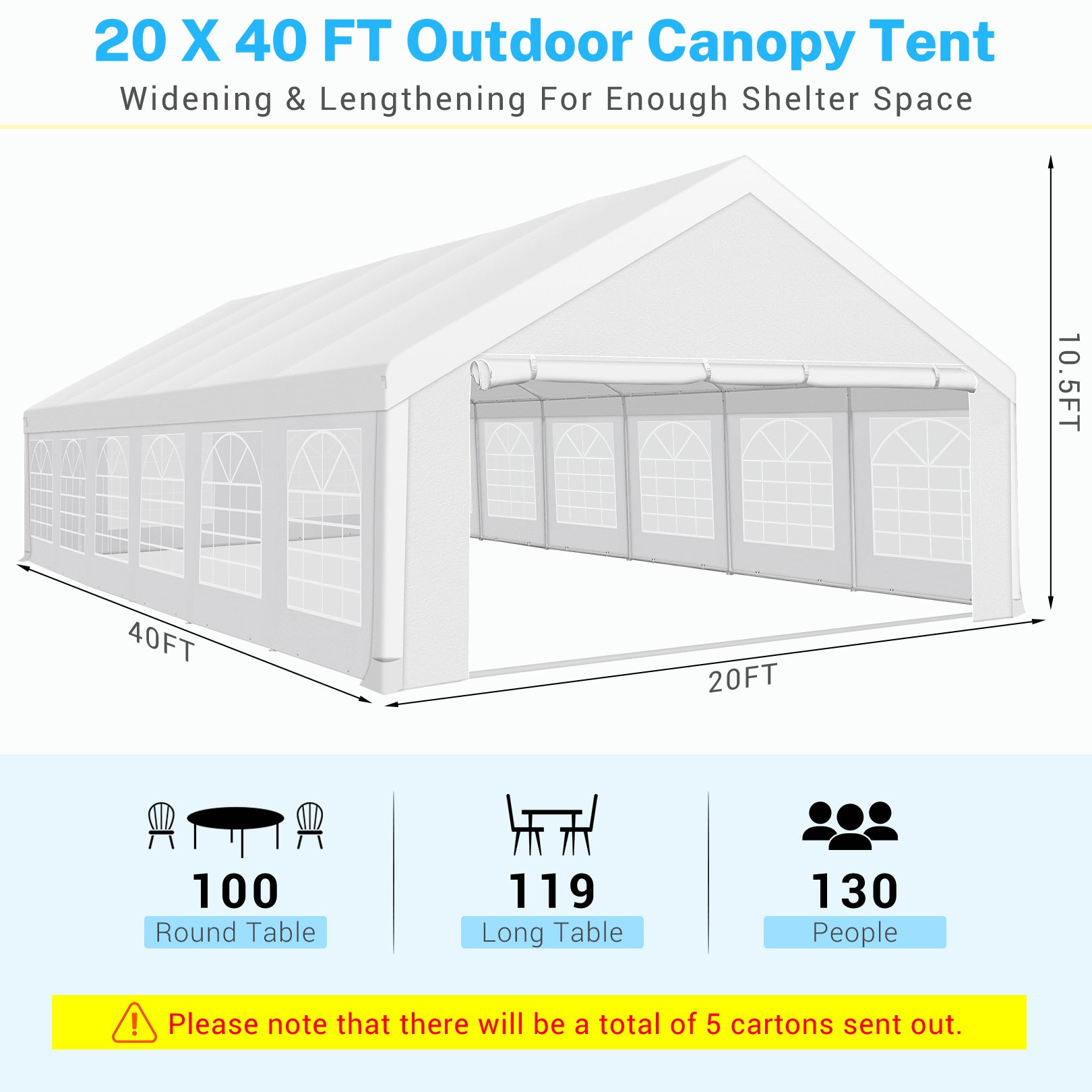 HOTEEL 20x40 Party Tent Heavy Duty with 8 Removable Sidewalls & 4 Built-in Sandbags, Commercial Wedding Large Tent, UV 50+, Waterproof, White