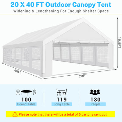 HOTEEL 20x40 Party Tent Heavy Duty with 8 Removable Sidewalls & 4 Built-in Sandbags, Commercial Wedding Large Tent, UV 50+, Waterproof, White
