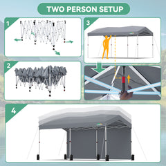 COBIZI 10x20 Pop Up Canopy-Easy Up Carport Canopy with One Push Setup-Outdoor Sun Shade&Waterppof Tent for Parties, Camping, Events-with 2 Sidewalls,Portable Bag,4 Weight Bags,4 Ropes&10 Stakes