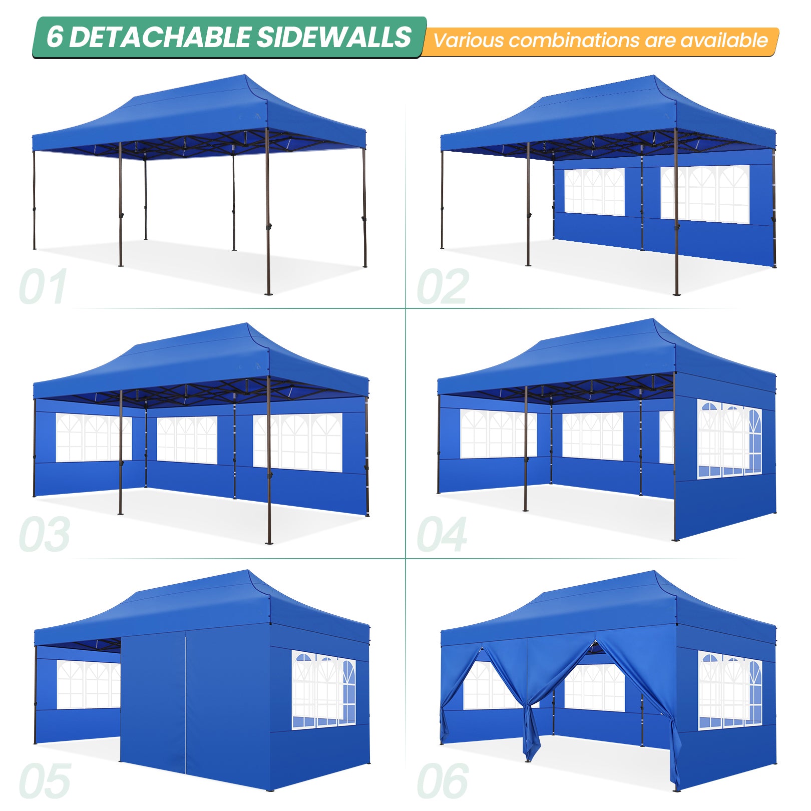 COBIZI 10x20 Pop up Heavy Duty Canopy with 6 Sidewalls,Waterproof Commercial Tent,Outdoor Gazebo for Wedding Party with Wheeled Bag