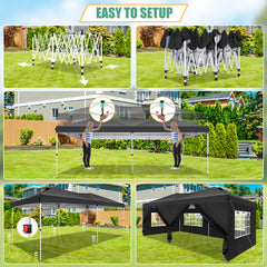 COBIZI 10' x 20' pop-up patio umbrella with side walls, waterproof canopy tent with reinforced poles, easy to set up, includes sandbags, suitable for backyards, camping, weddings, and more