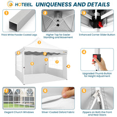 HOTEEL 10'x10' Pop Up Canopy , UPF 50+ Easy Setup Canopy Tent Waterproof Outdoor Instant Portable Shelter with 4 Removable Sidewalls, Sandbags, Stakes & Ropes for Party, Events, Vendor, White