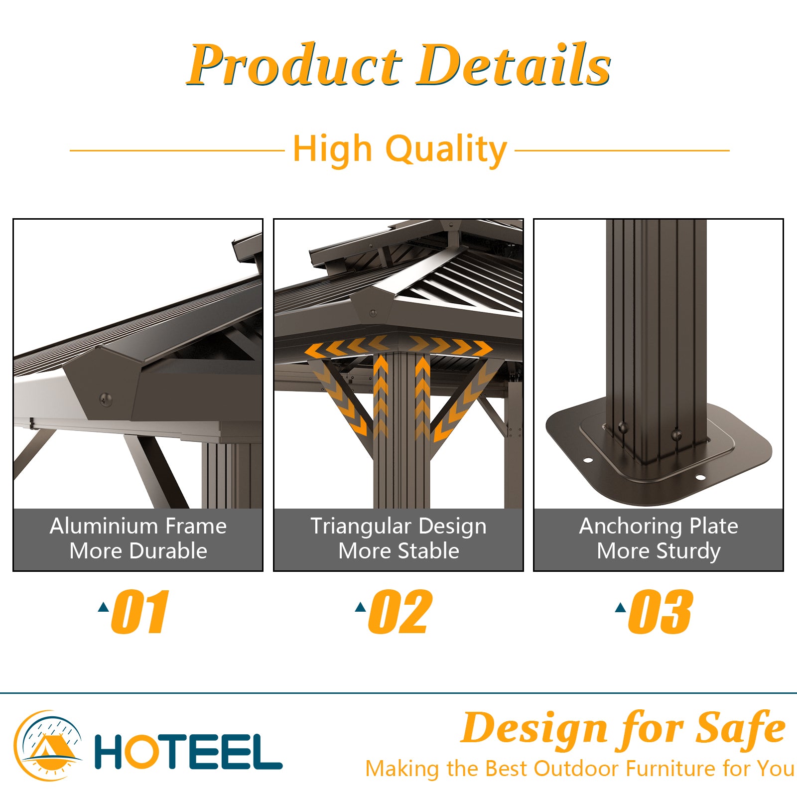 HOTEEL 10' X 12' Hardtop Gazebo Heavy Duty Outdoor Gazebo with Galvanized Steel Double Roof, Flame-Retardant Curtains and Netting, Permanent Gazebo for Patio, Lawn and Backyard, Brown